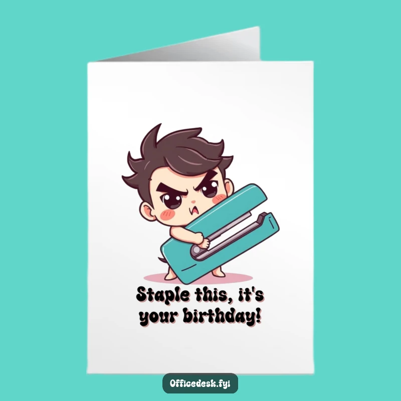 Free Printable Birthday Card: Stapler Wrestler - Funny Downloadable Gift