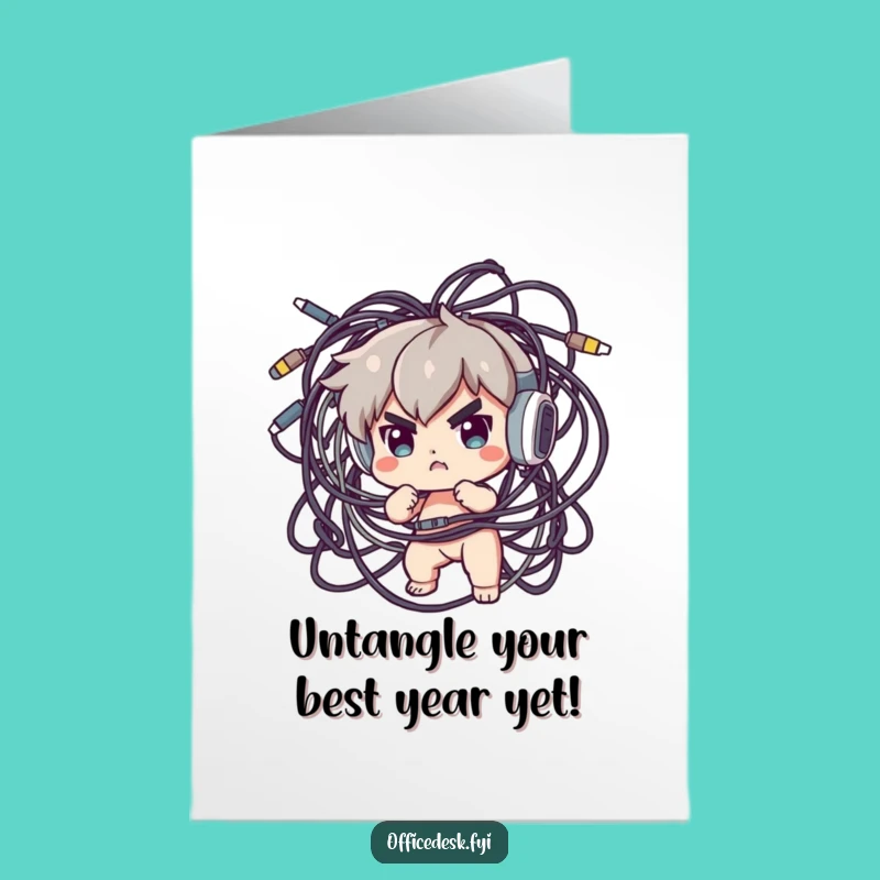 Free Printable Birthday Card: Funny Cable Tamer Character for Techie Greetings