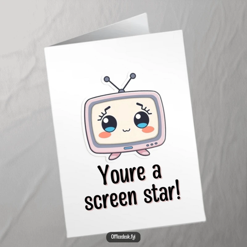 Funny Free Printable Birthday Card featuring a tiny monitor character with huge, surprised eyes making a comical face.