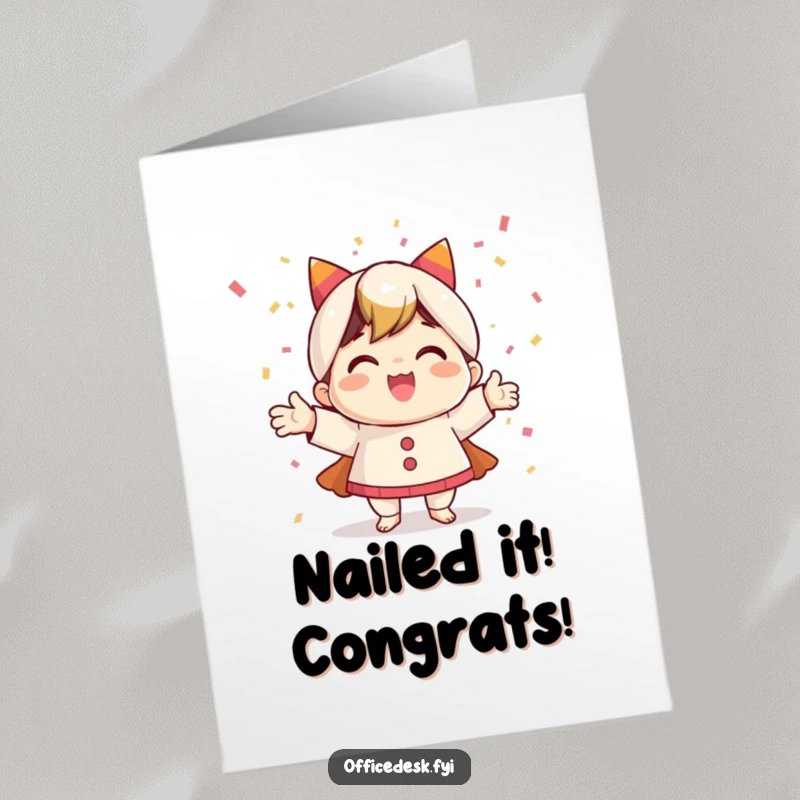 Funny Free Printable Congrats Card: Cheerful character exploding with confetti, celebrating a massive accomplishment.