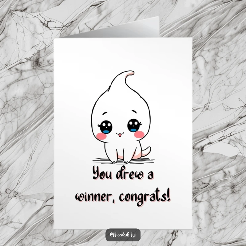 Funny free printable congratulations card: a kawaii pen character drawing a humorous doodle with flair.