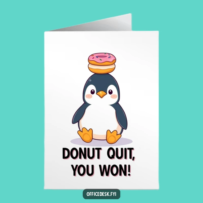 Free Printable Penguin Congrats Card: Funny Donut Penguin Greeting, Unique Downloadable Gift