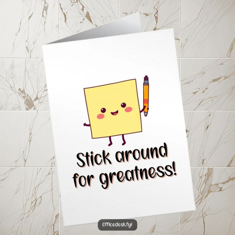 Funny Free Printable Congrats Card showing a happy sticky note character dancing energetically, celebrating an achievement with glee.