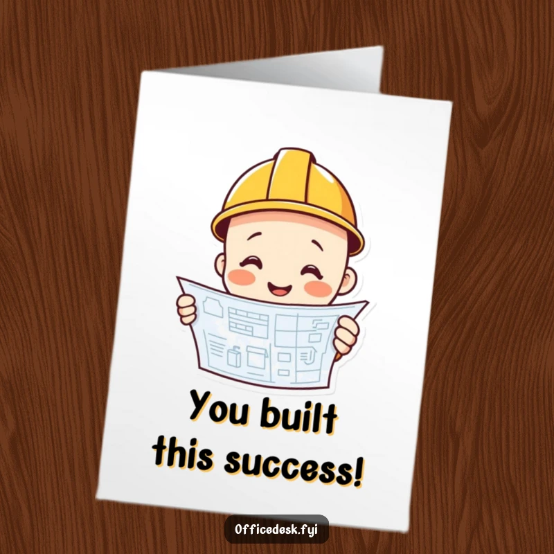 Free Printable congratulations card showing a happy hard hat builder giving a thumbs-up, celebrating a big win.
