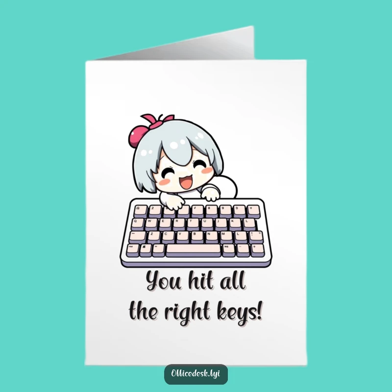 Free Printable Congrats Card: Typing Character Success, Humorous Downloadable Achievement Gift