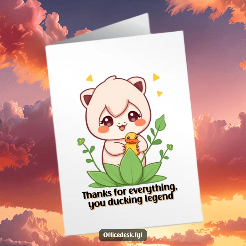 Funny Free Printable Thank You Card: Mischievous Character Hiding Rubber Ducky in Plant Pot