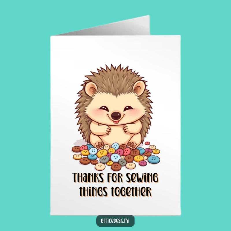 Free Printable Hedgehog Thank You Card: Funny Downloadable Gift for Button Collectors