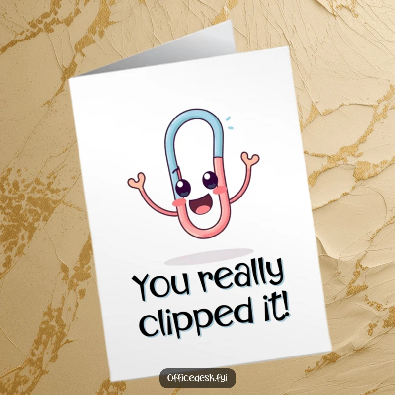 Funny Free Printable Thank You Card: A cute paperclip mascot humorously twisting in a shape of pure, unadulterated delight.