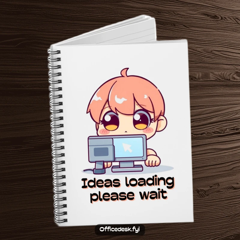 Funny notebook cover featuring a wide-eyed character staring at a single blinking computer cursor, perfect for note-taking.