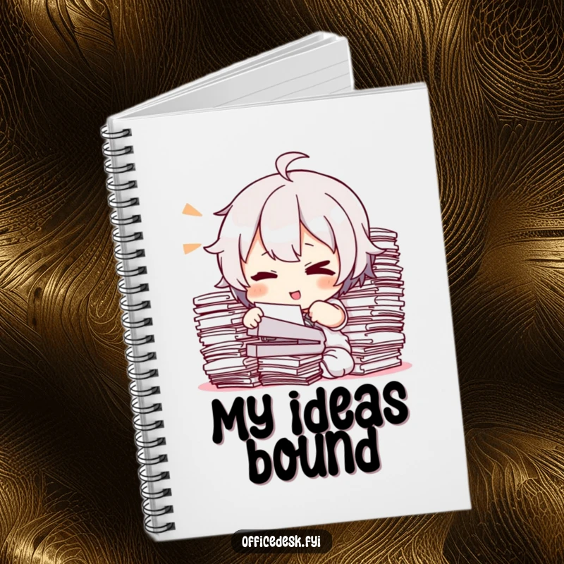 Funny Notebook: A winking character attempting to staple a massive pile of documents, a humorous stationery item.