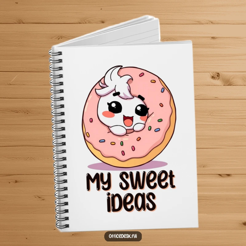 Funny Notebook: A small, goofy character happily eating a giant, delicious donut, inspiring sweet writing prompts.