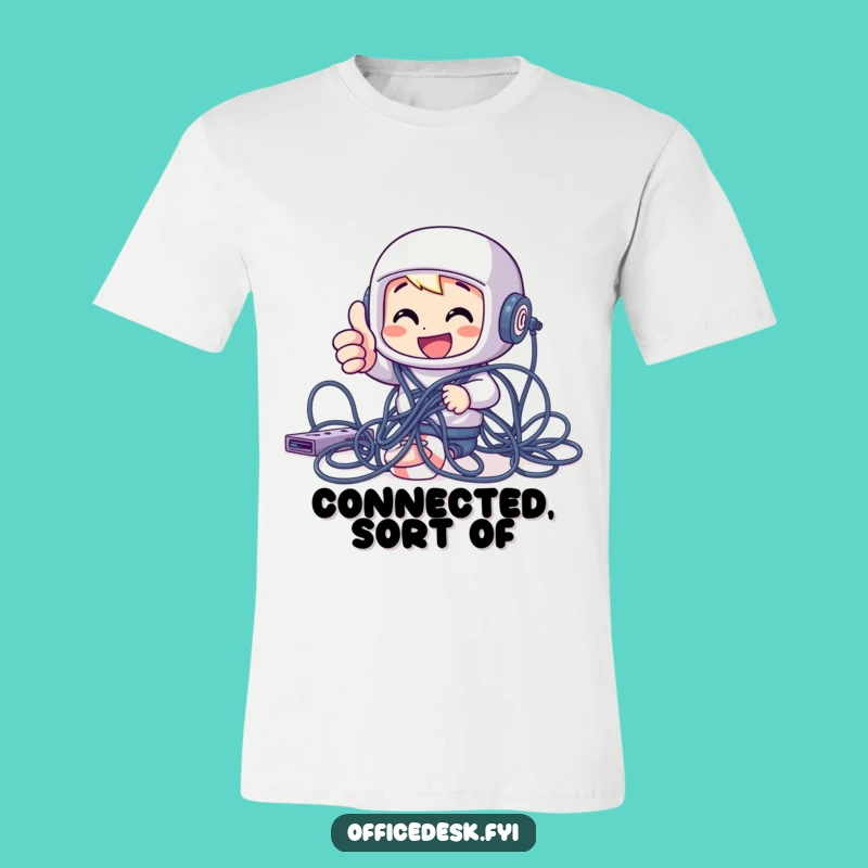 Funny Tech Struggle T-Shirt: Cheerful Character Thumbs Up Tee
