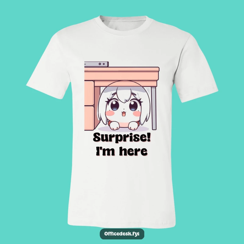 Funny Desk Hider T-Shirt: Surprised Character Hiding, Ideal Funny Gift