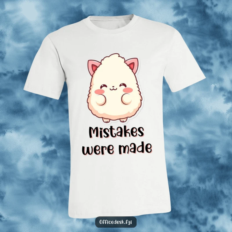 Funny T-shirt featuring a fluffy eraser character with rosy cheeks, caught in a sweet blush.