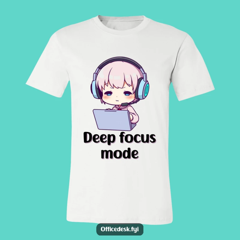 Funny Gamer Character T-Shirt: Focused intensity, big headset, perfect screen time gift.