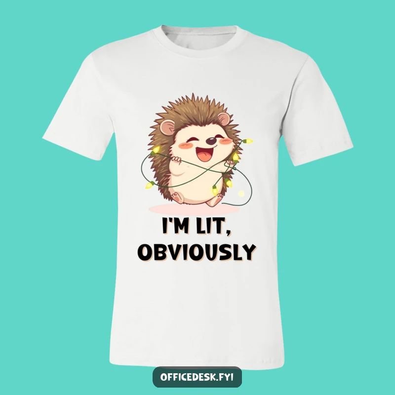 Funny Hedgehog Fairy Lights T-Shirt - Comical Holiday Tee for Animal Lovers