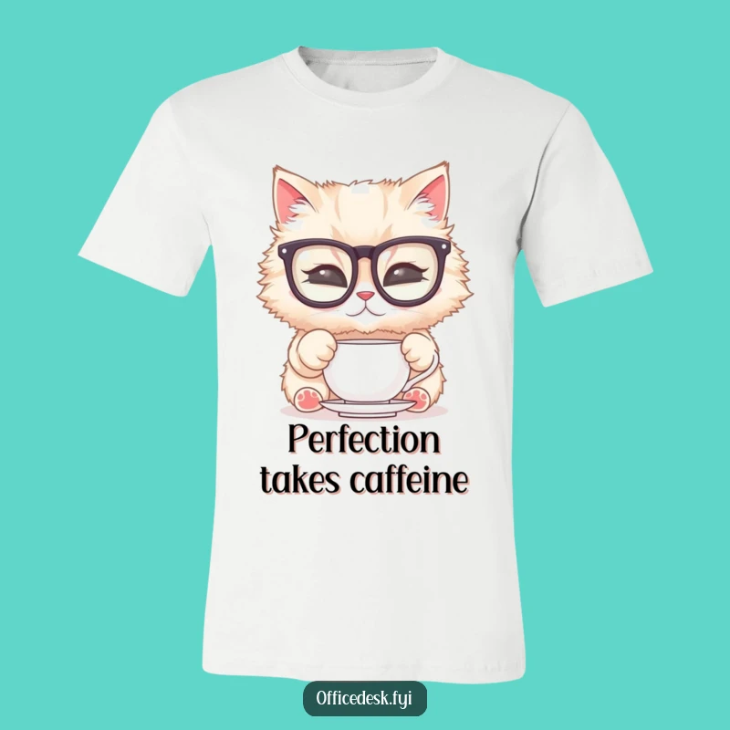 Funny Cat Glasses T-Shirt: Dapper Feline Polishing Tea, Unique Funny Gift Tee