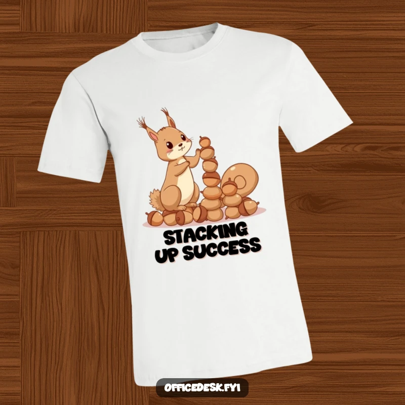 Funny Squirrel Acorn T-Shirt: A playful squirrel attempting to build a perfectly straight tower of acorns, a humorous and determined top.