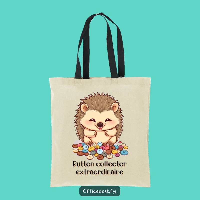 Funny Hedgehog Button Organizer Tote Bag: Stylish and Practical Gift for Shoppers