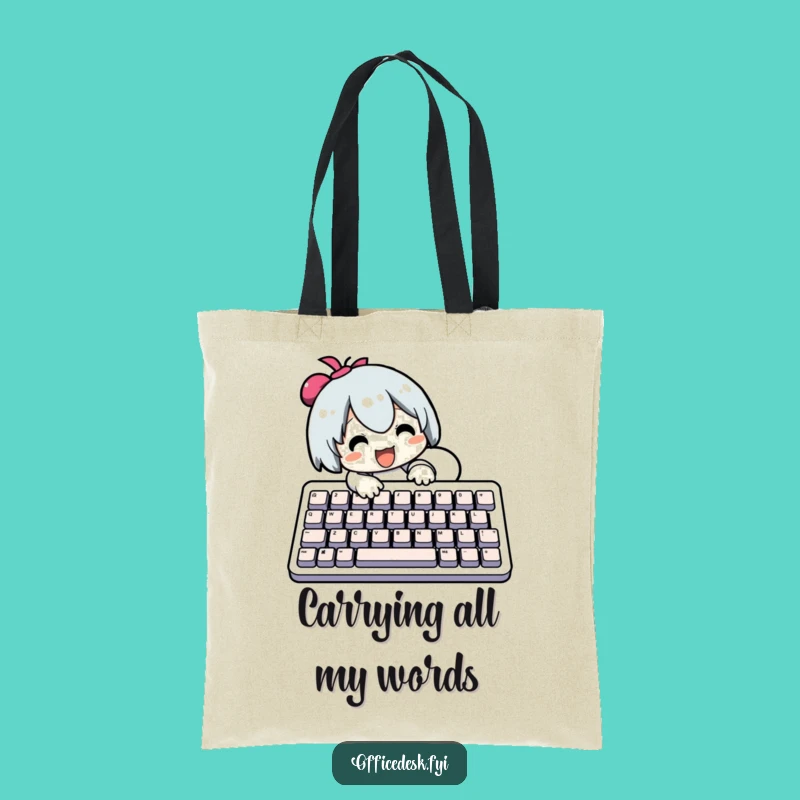 Funny Typing Adventure Tote Bag: Character Keyboard Humor, Great for Errands!