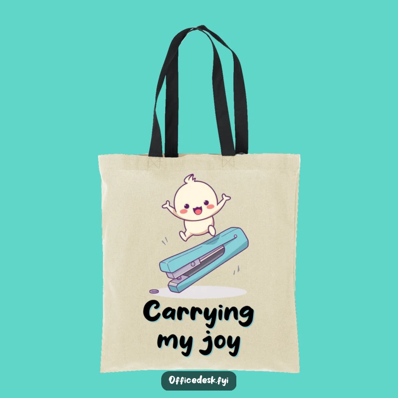 Funny Office Escape Tote Bag: Happy Character Leaping Stapler, Practical Funny Gift