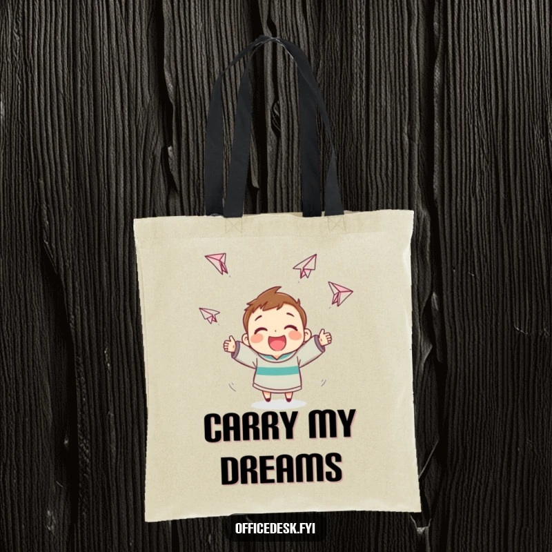 Funny Paper Airplane Tote Bag: Cheerful character making paper airplanes that soar erratically, ideal funny gift.