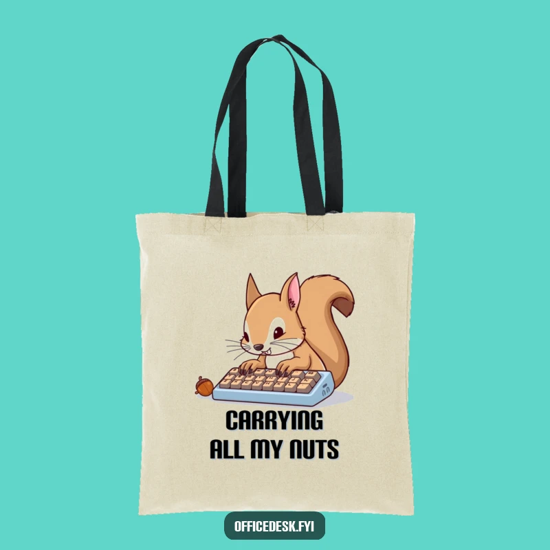 Funny Squirrel Typing Tote Bag: Determined Accessory, Hilarious Gift